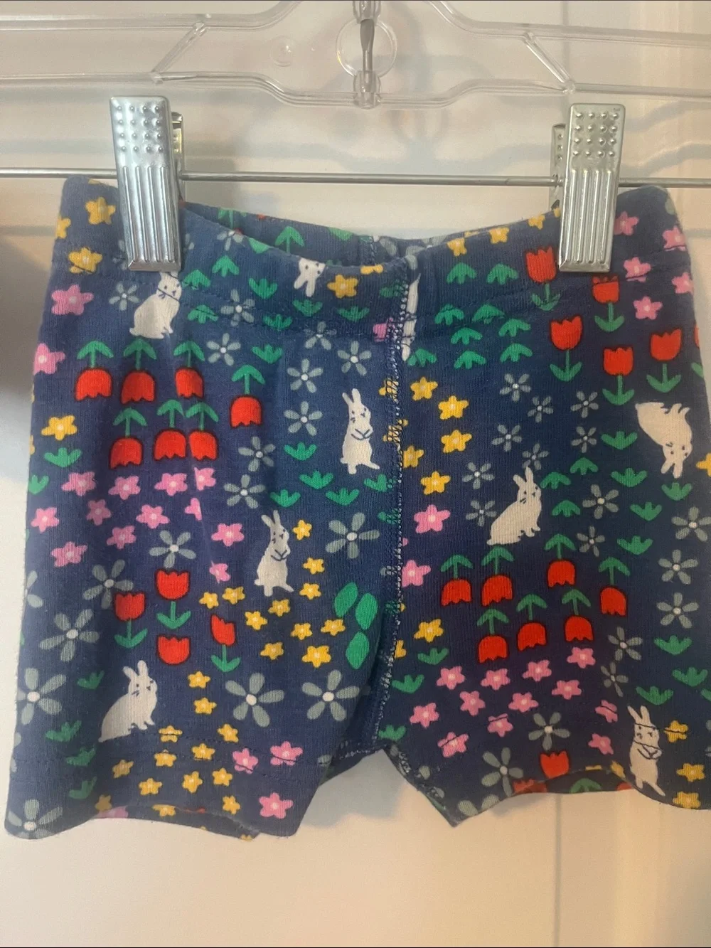Hanna Andersson Navy Short Pajama Set with White Bunny & Multicolor Floral Print